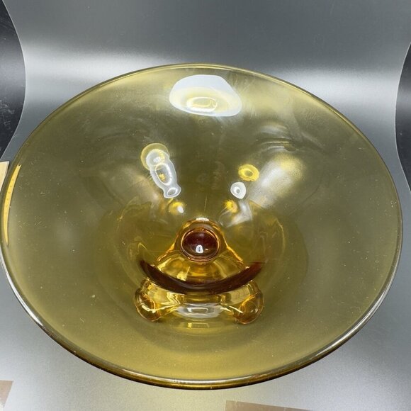 Viking Epic Arching Foot West Virginia Glass Amber Tall Glass Dish Bowl Vintage - Picture 11 of 13